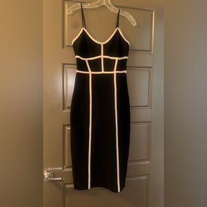 BCBGMaxAzria dark black Midi bodyconDress with Cream Accents